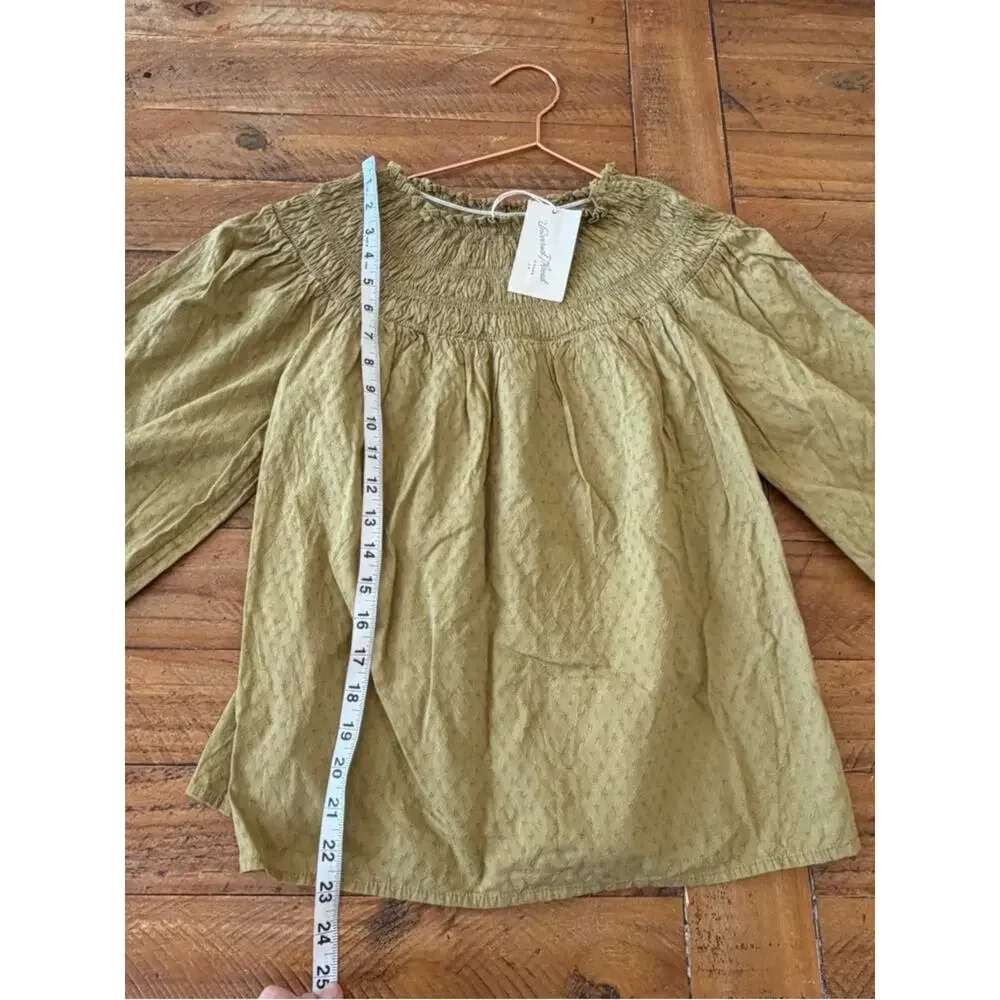 Universal Thread Olive Smocked Yoke Blouse XS new with tag